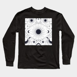 Magic pattern with constellations, sun, moon, magic eyes, hands and stars. Mystical esoteric background. Long Sleeve T-Shirt